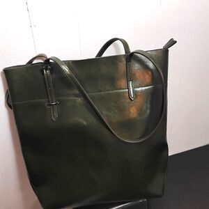 Kattee  Green Leather Tote Bag